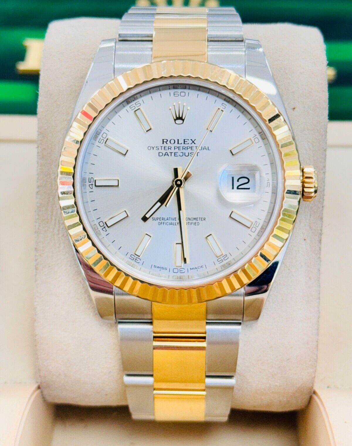 Rolex Datejust 126333 Silver Stick Dial 18k Yellow Gold Steel Oyster Band Watch