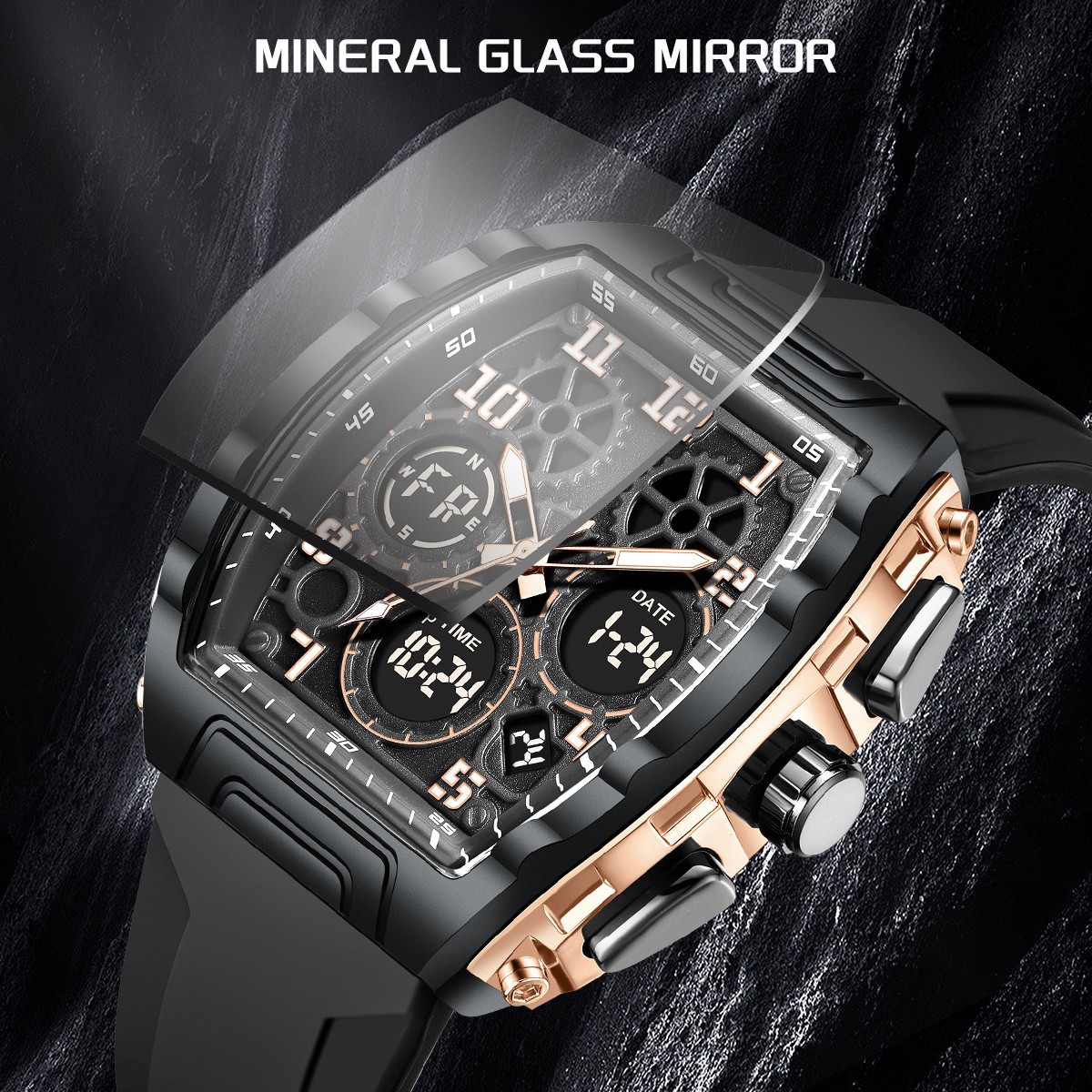 Men Watch Quartz Rectangle Date Chronograph Waterproof Male Sports Wristwatch