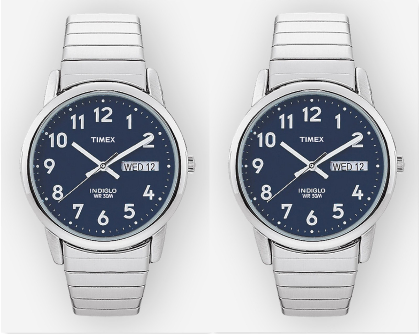 Lot of 2 Timex Men’s T20031 Easy Reader Day Date 35mm Expansion Band Watch