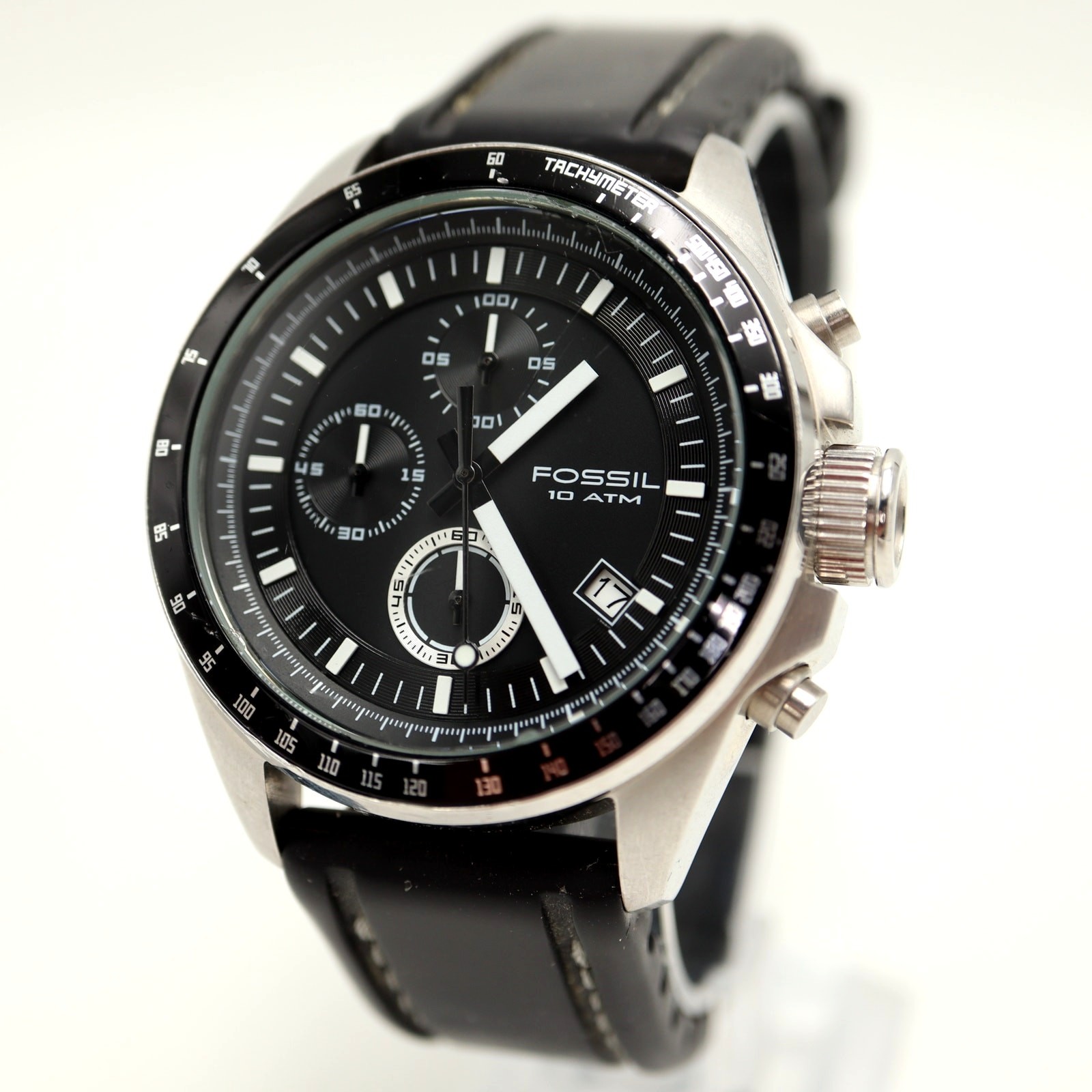 Fossil Decker Men’s Black 43mm Chronograph Watch Silicone CH2573 w New Battery