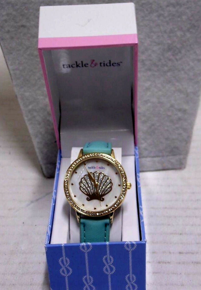NIB Tackle & Tides Seashell Design Quartz Watch Mother of Pearl Face Gold Tone