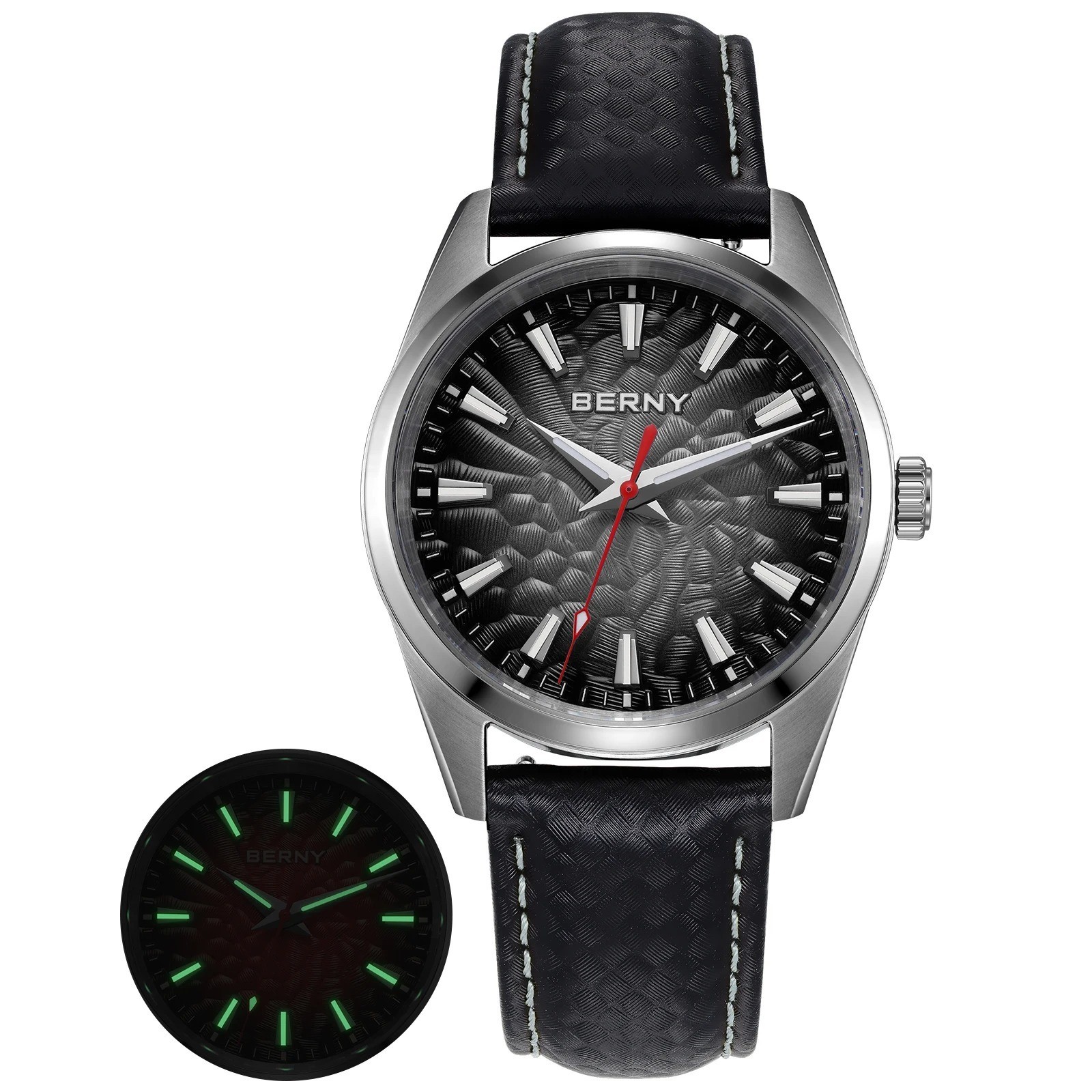 38MM BERNY Quartz Watch Men’s Luxury Sapphire 100M Waterproof Leather Gift NEW