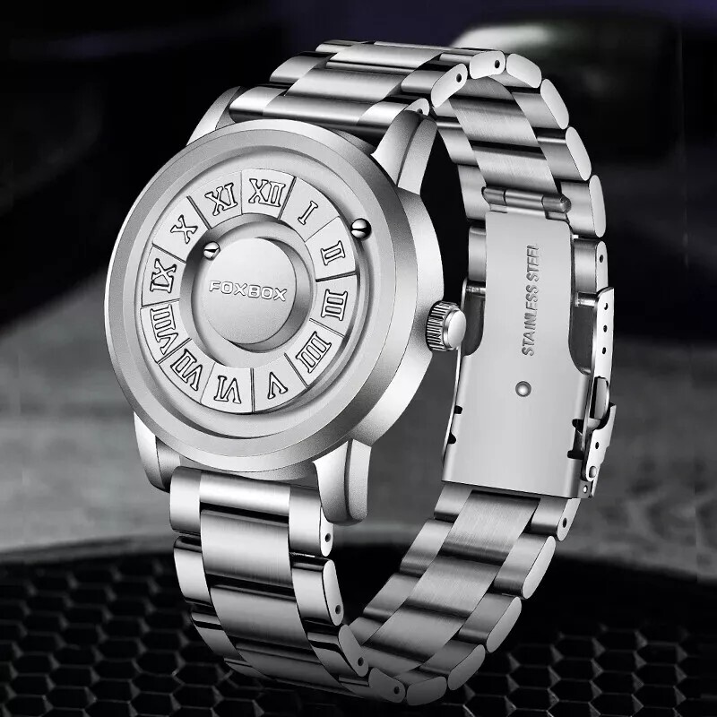 LIGE FOXBOX Men’s Quartz Watch Scrolling Bead Magne Wristwatches 3ATM Waterproof