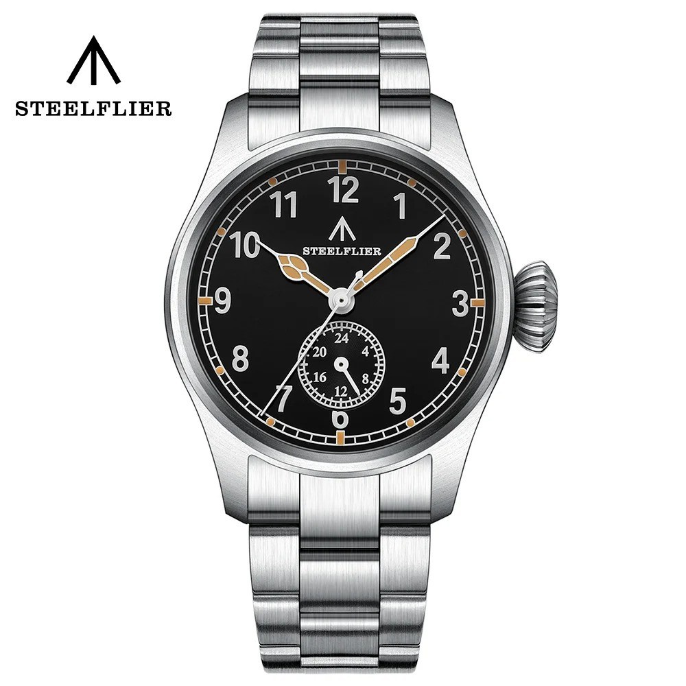 39MM STEELFLIER Quartz Pilot Men’s Watch Sapphire 200M Waterproof Silicone NEW