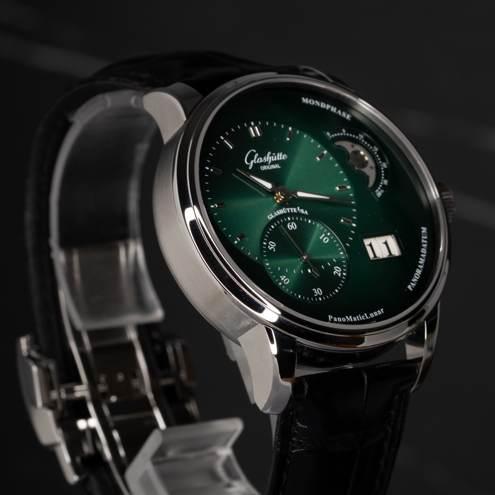 Glashutte Original PanoMaticLunar Green Dial 1-90-02-13-32-62 Full Set