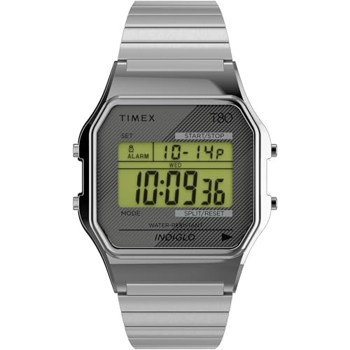Timex T80 34mm Digital Watch Silver Tone with Expansion Band Japan Edition