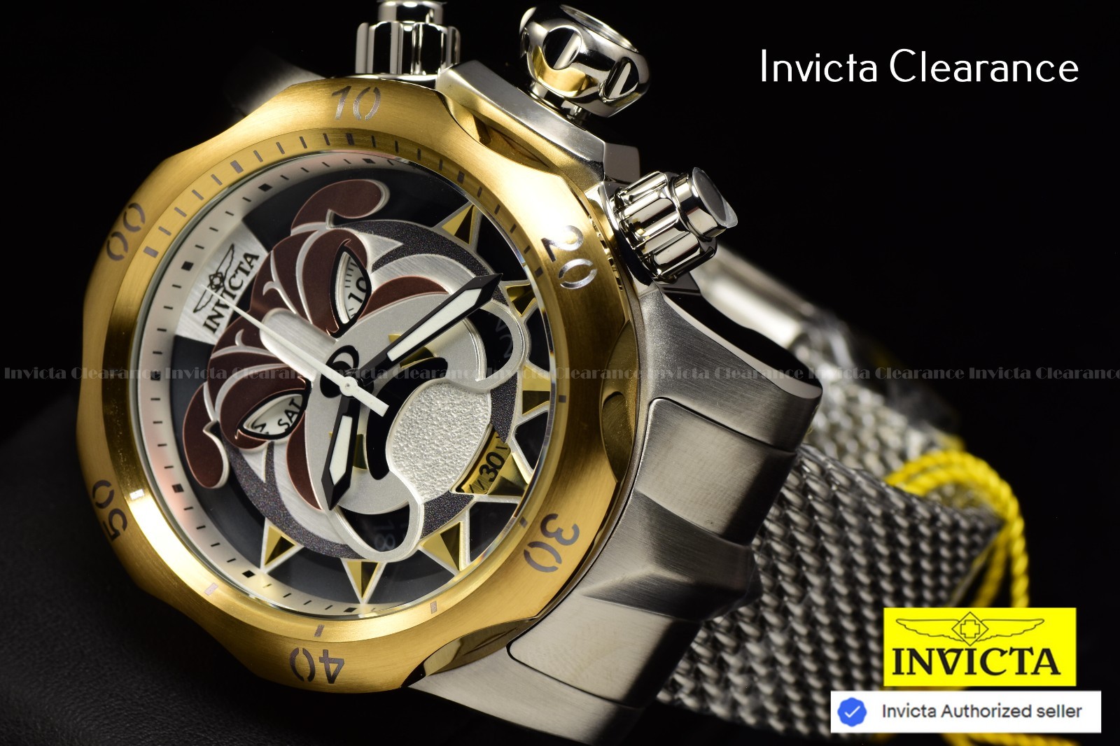 Invicta Venom Men’s Bulldog Mesh Swiss Chronograph Silver Tone SS Watch 54mm