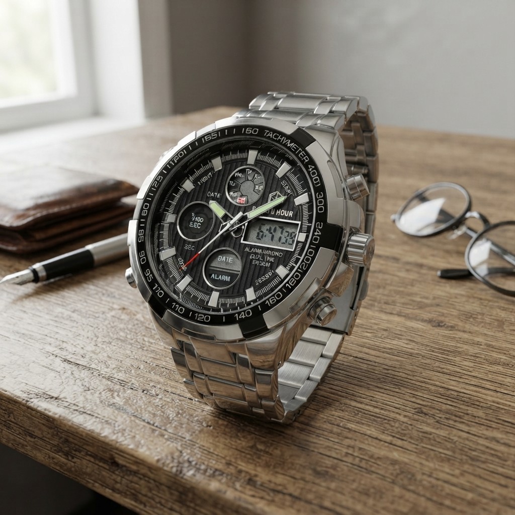 Luxury Stainless Steel Waterproof Watch for Men – Analog Digital Sport Precision