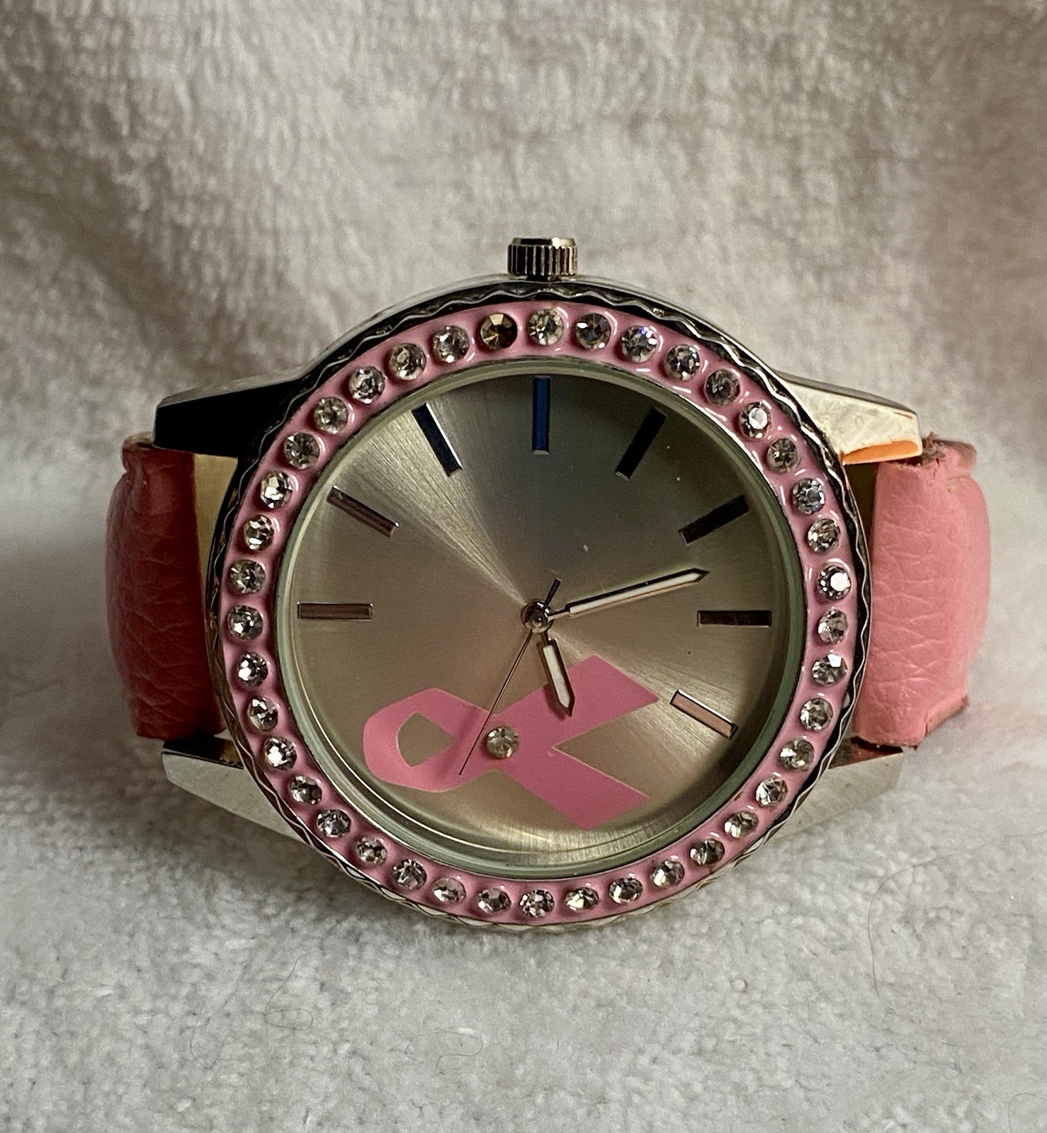 Women’s Quartz Breast Cancer Awareness Pink Watch w/ Rhinestones & Pink Ribbon