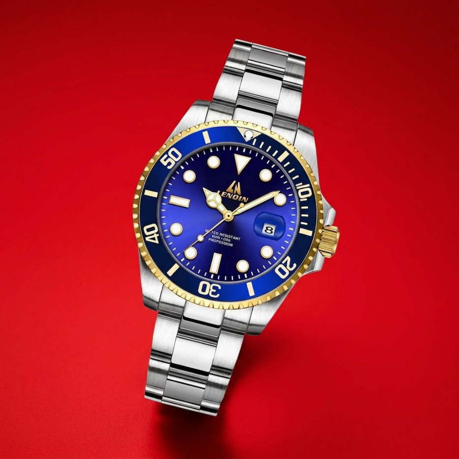 Mens Silver Fashion Watch Waterproof Luminous Analog Quartz Wrist Blue Gold Dial