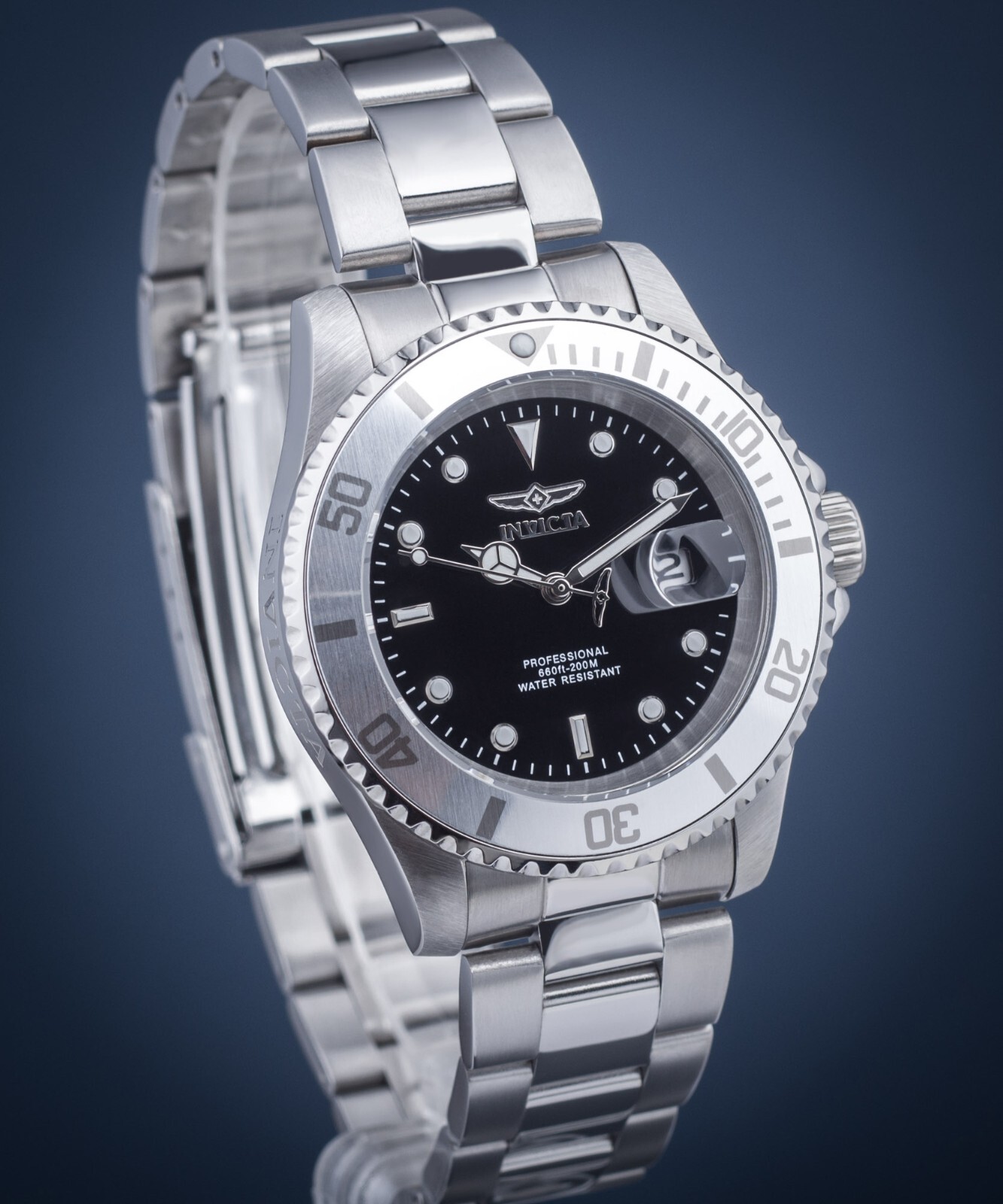 NEW INVICTA 34022 COIN EDGE BLACK DIAL PRO DIVER 200M WATCH STEEL 40MM QUARTZ