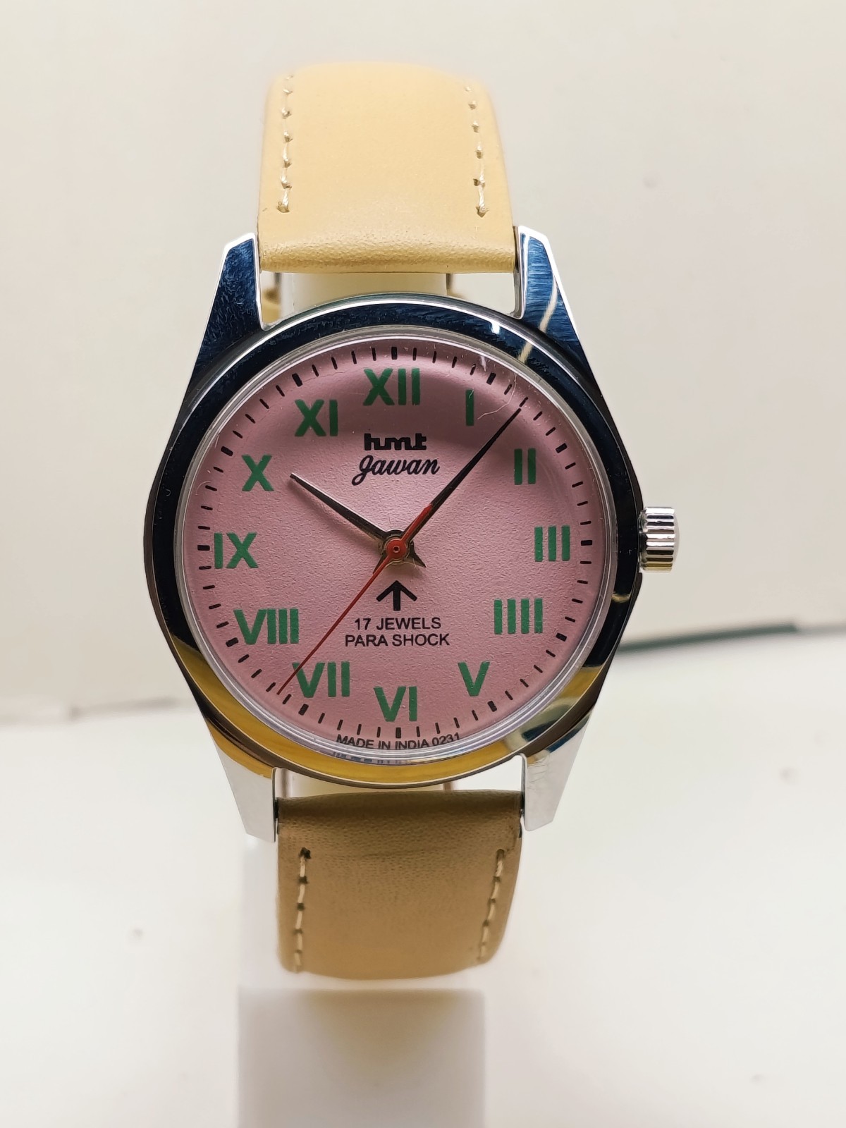 HAND WINDING VINTAGE HMT JAWAN PINK ROMAN DIAL MECHANICAL WATCH FOR MENS