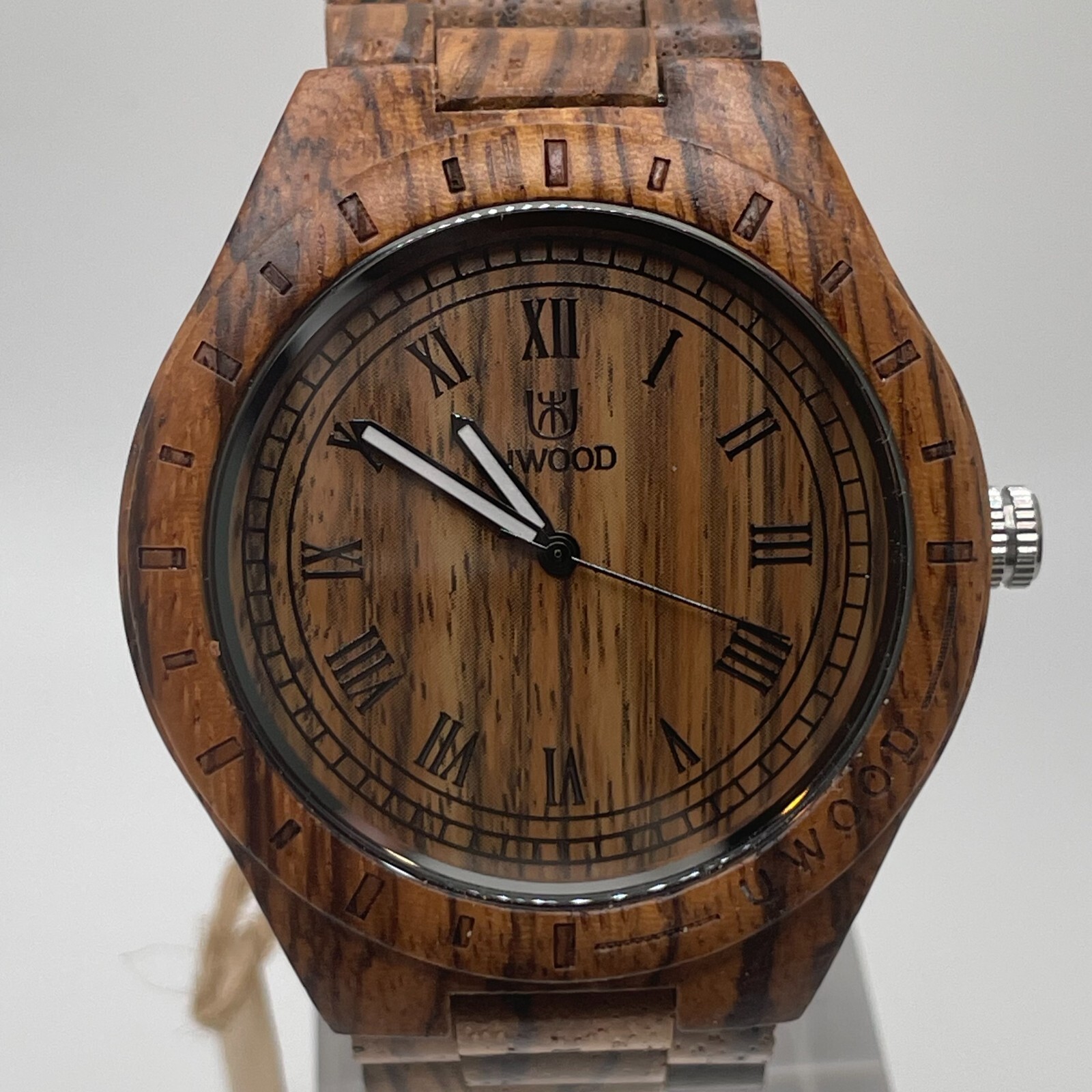 UWood Watch Mens 49mm Case Wooden Case Band Roman Numerals Quartz Analog