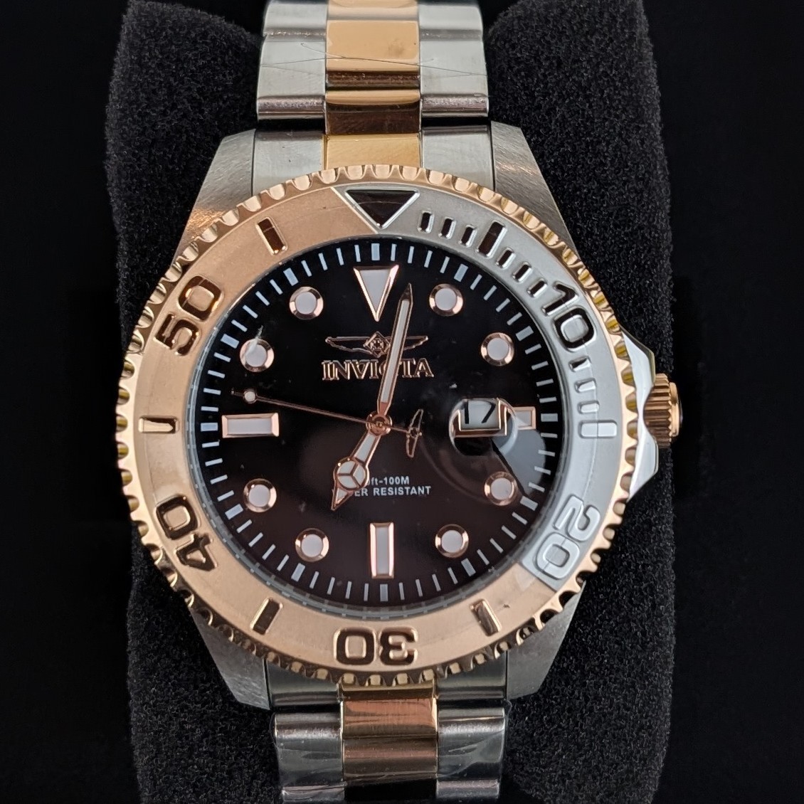 Invicta GRAND DIVER Men’s 47mm Watch Silver Tone Rose Gold Black Dial 24625 NEW