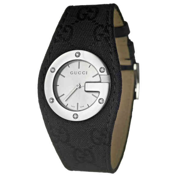 Gucci 104 G Silver Dial Fabric Strap Ladies Luxury WatchYA104519 (Retail $1,495)