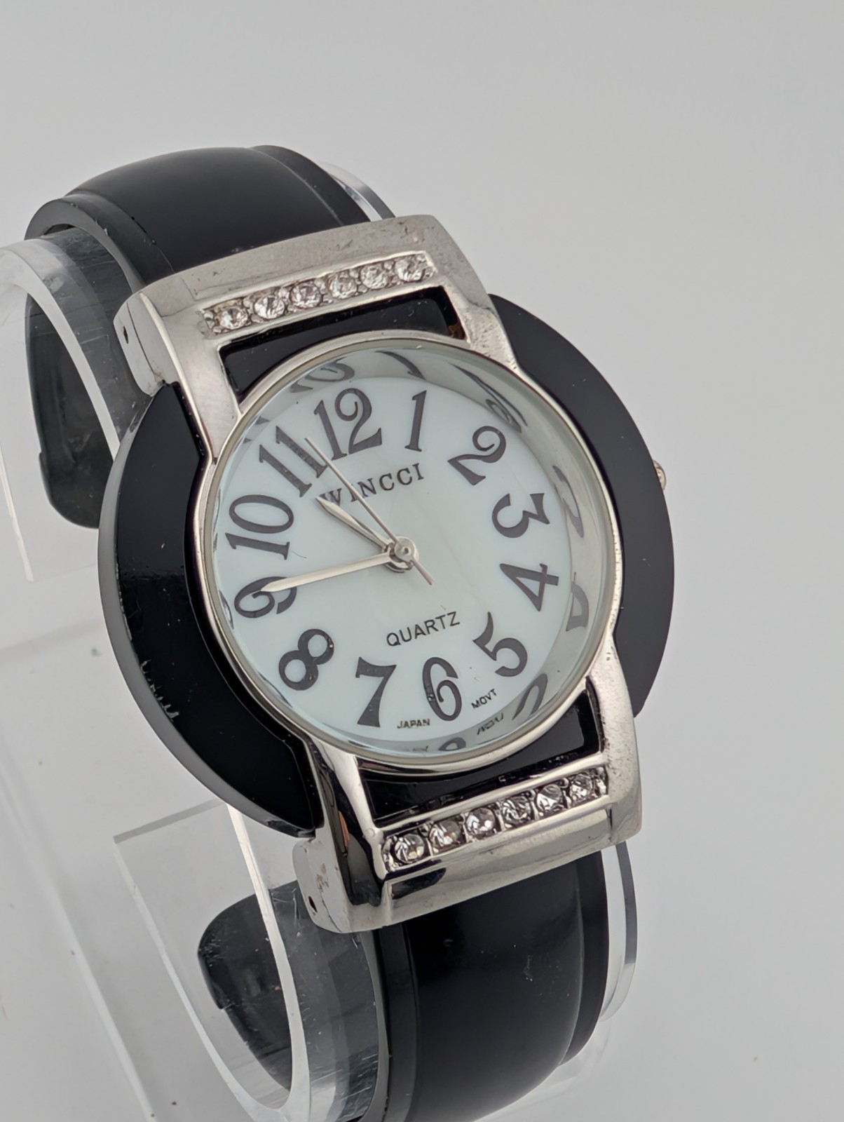 WINCCI Fashion Watch Women 36mm Black Bangle Band MOP Dial- New Battery