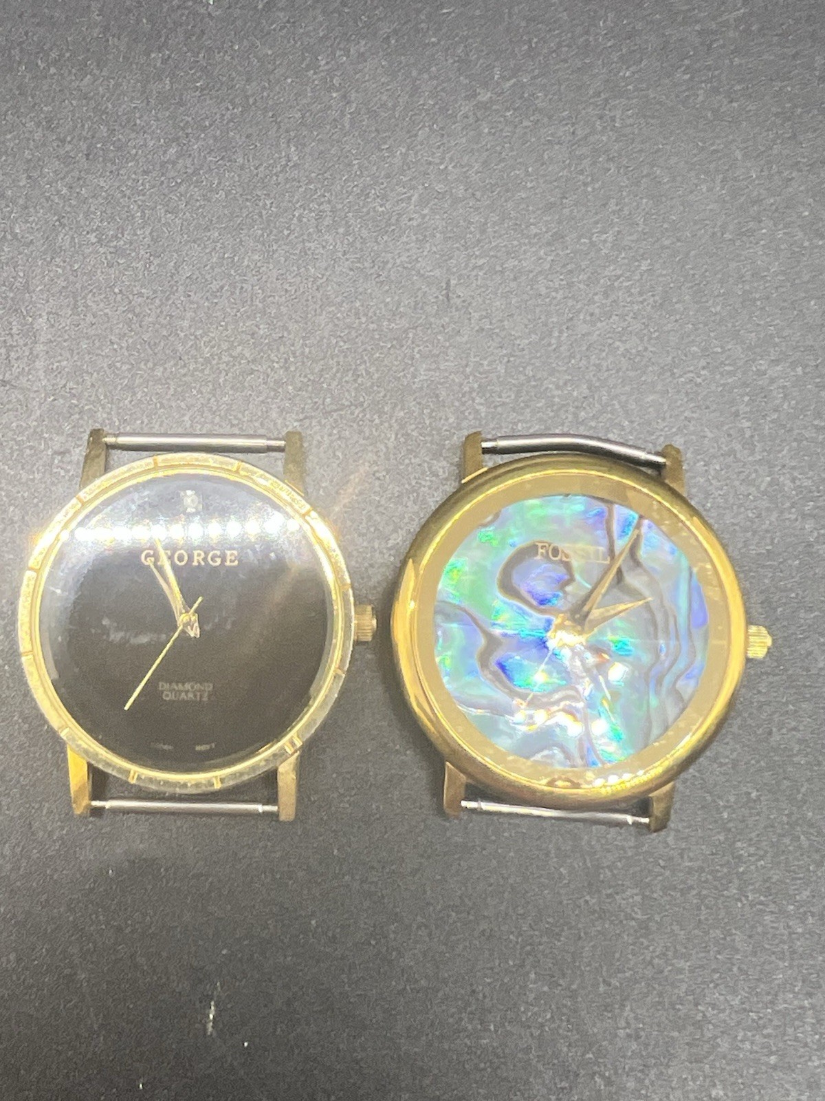 Two Vintage Watch Faces Lot- No Bands – George And Fossil -Numberless – Abalone