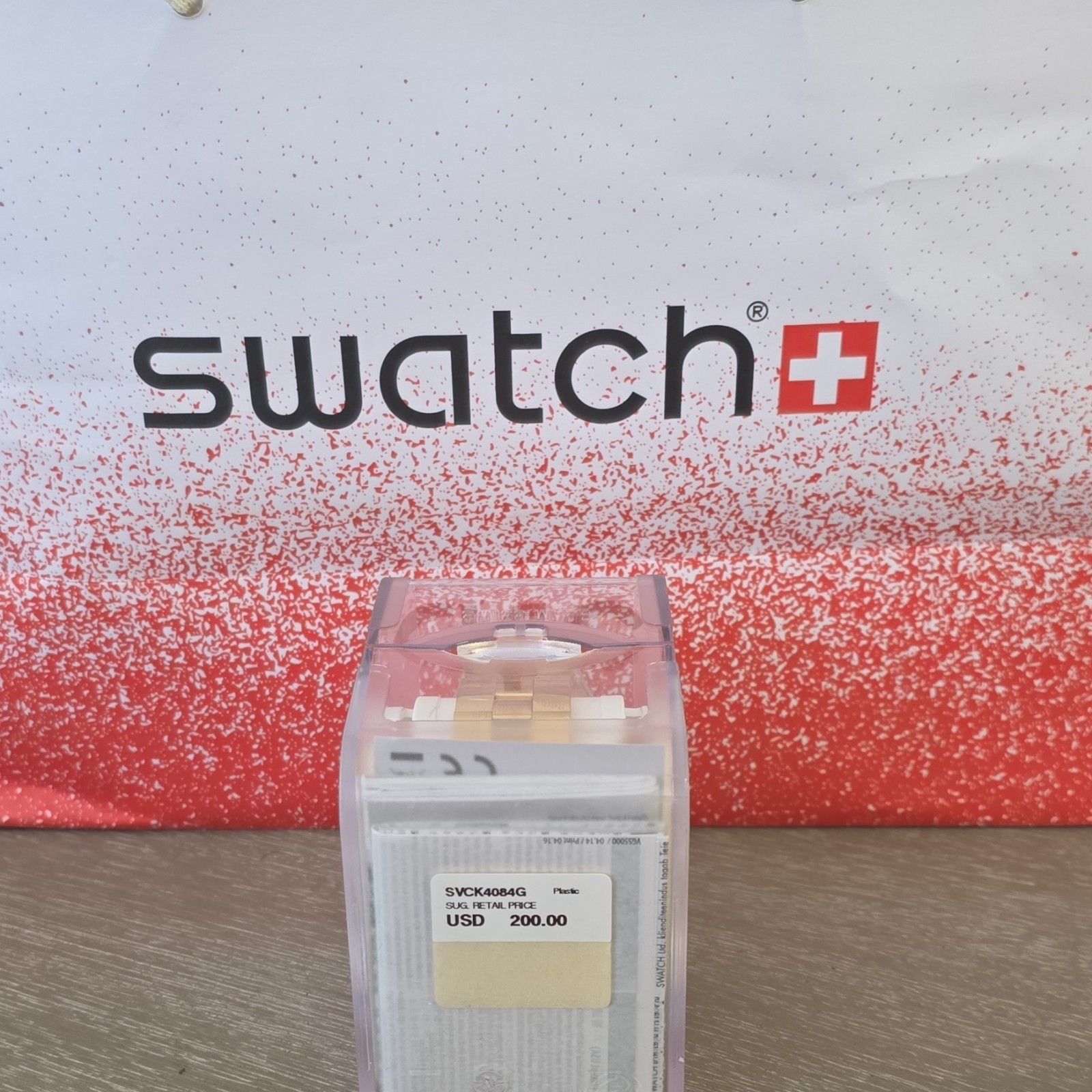 Swatch Chronograph Quartz Gold Dial/Case 40-43.9mm Clear Plastic Strap