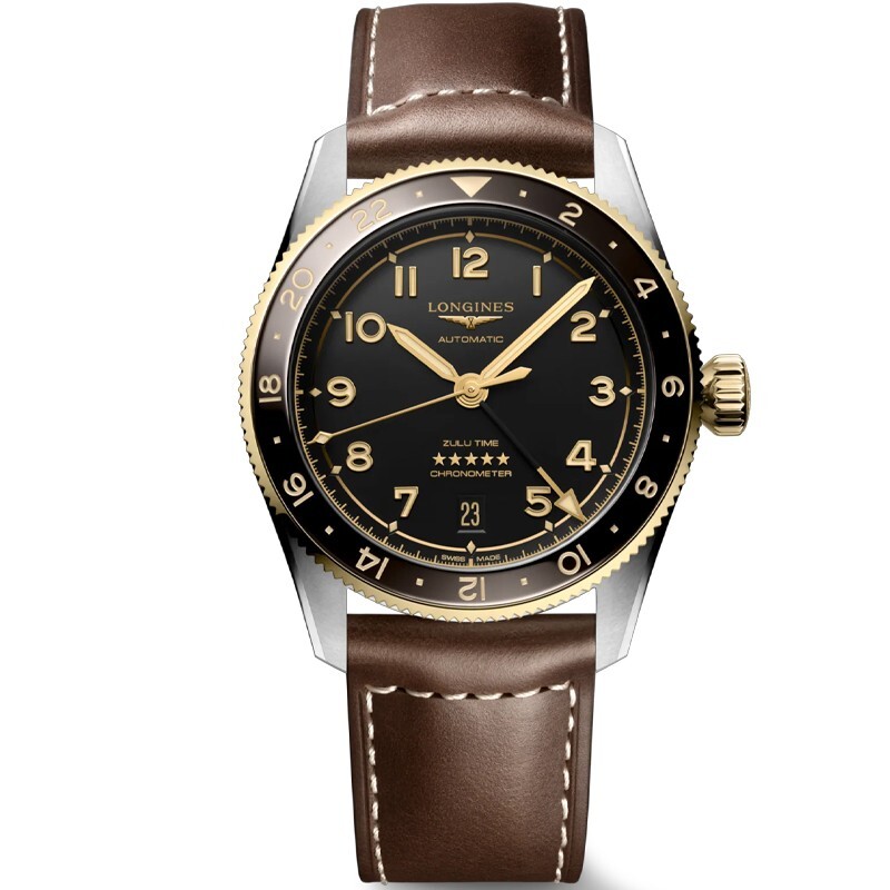 NEW Longines Spirit Zulu Time 39mm 18kt Bezel Leather Men’s Watch L38025532