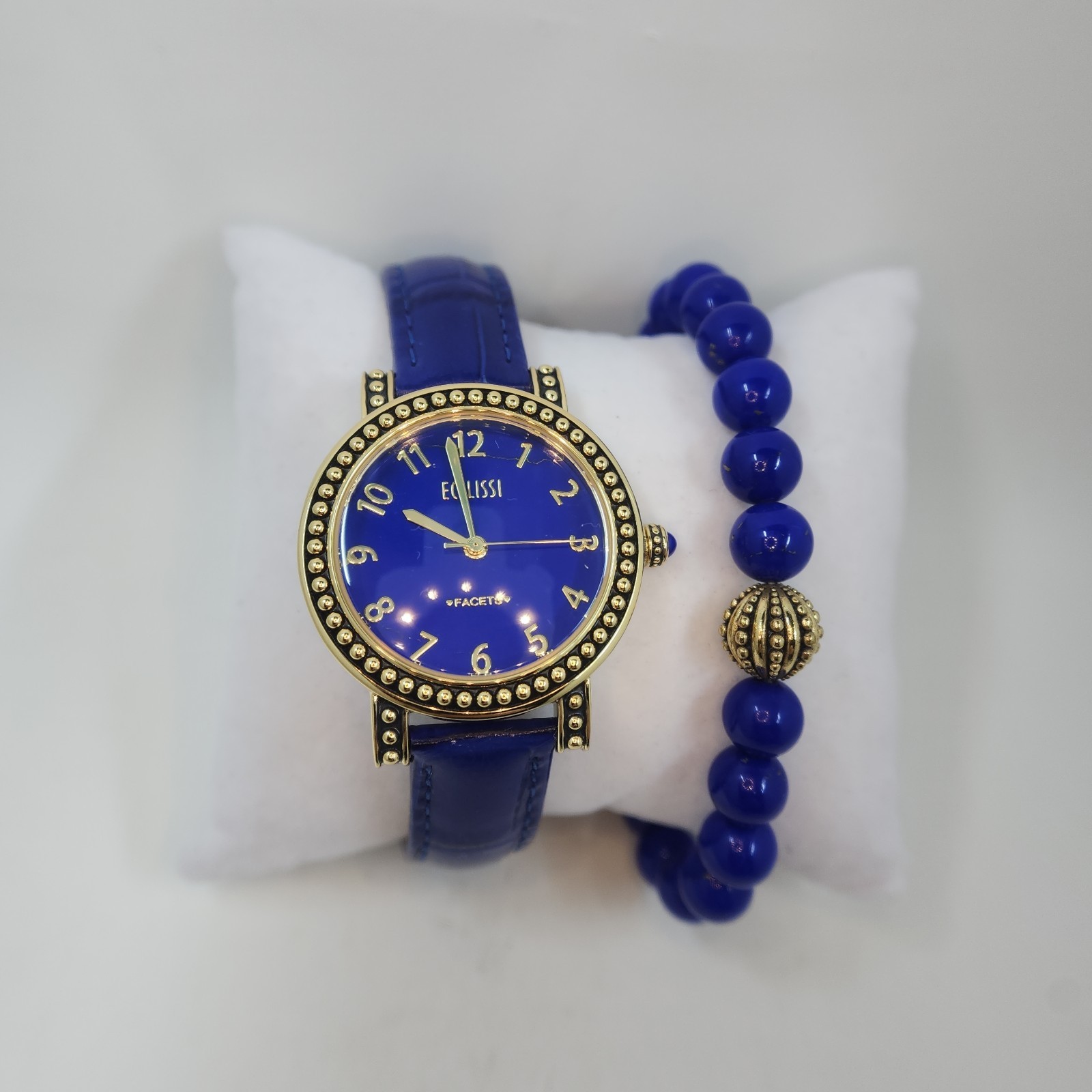 Ecclissi Lapis Gemstone Leather Watch w/ Leather Stretch Bracelet, Large NO BOX
