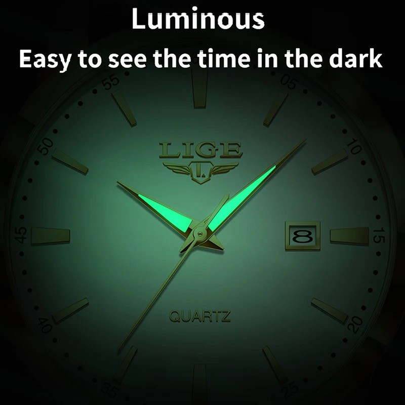 LIGE Men’s Quartz Watch Leather Strap Sport Casual Waterproof Luminous