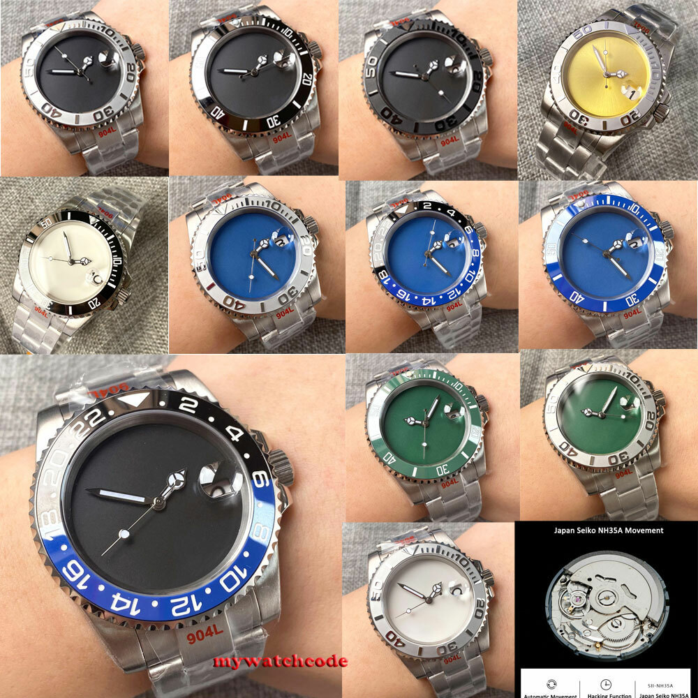 40mm Bliger Blank Black White Blue dial NH35 Automatic Mens Watch Sapphire glass