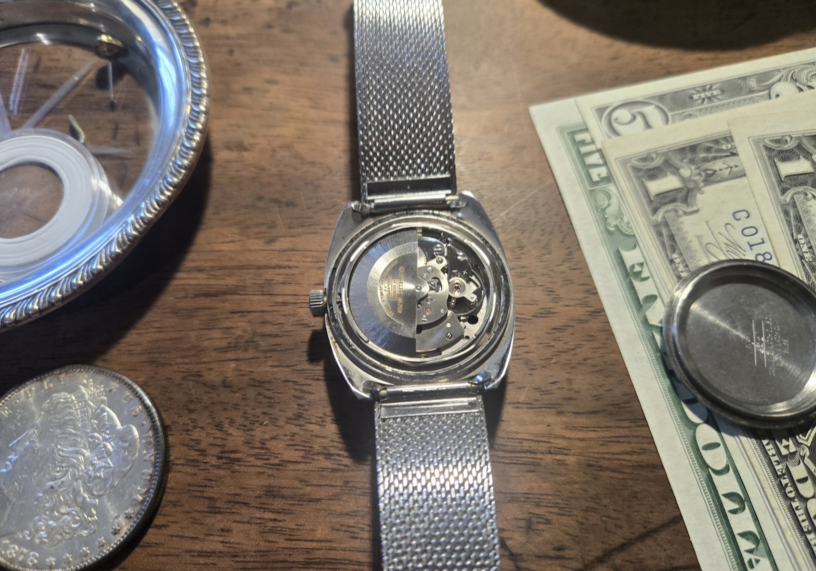 Caravelle Automatic Men’s Day/Date Black Dial Silver Case Mesh Bracelet Watch