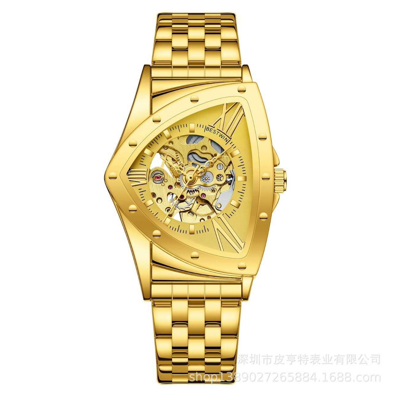 Men’s Triangular Skeleton Watch — Fully Automatic Mechanical, Water-Resi