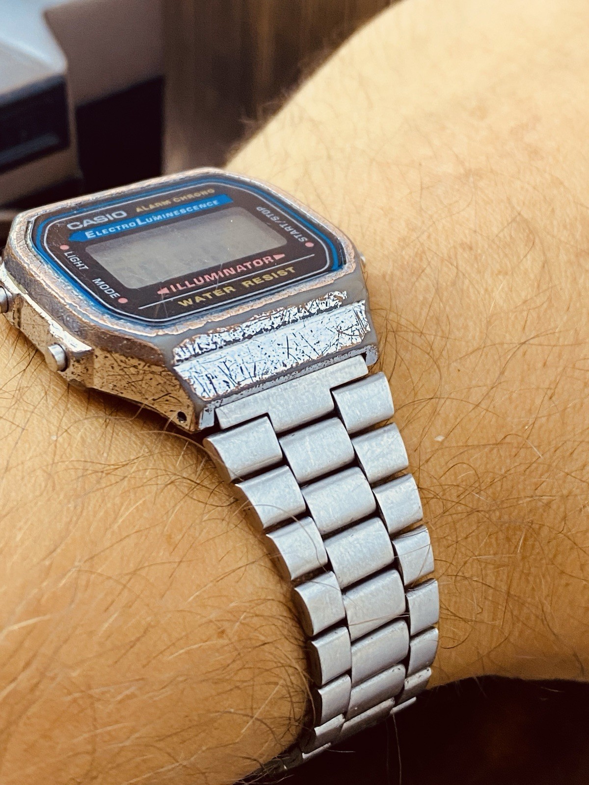 Casio A168 Illuminator Digital Watch Silver Electro Luminescence #8491