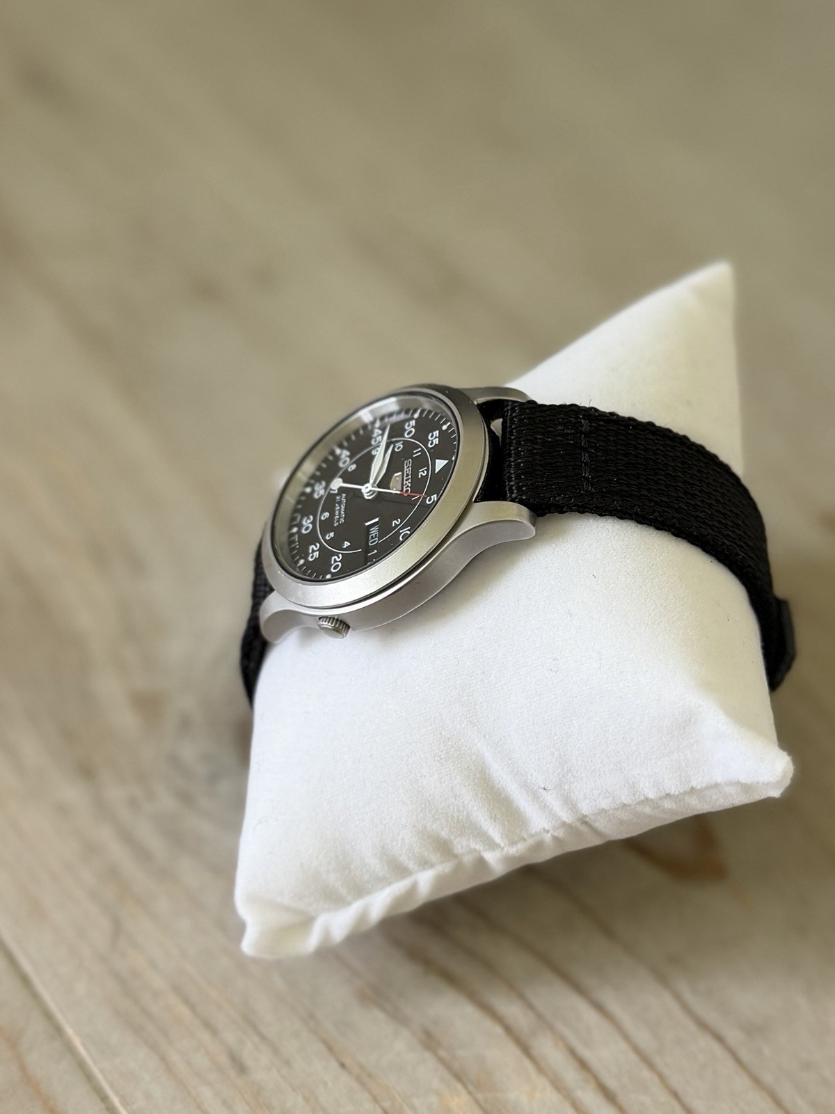 Seiko 5 SNK809 Automatic Day/Date Black Dial Black Nylon Strap