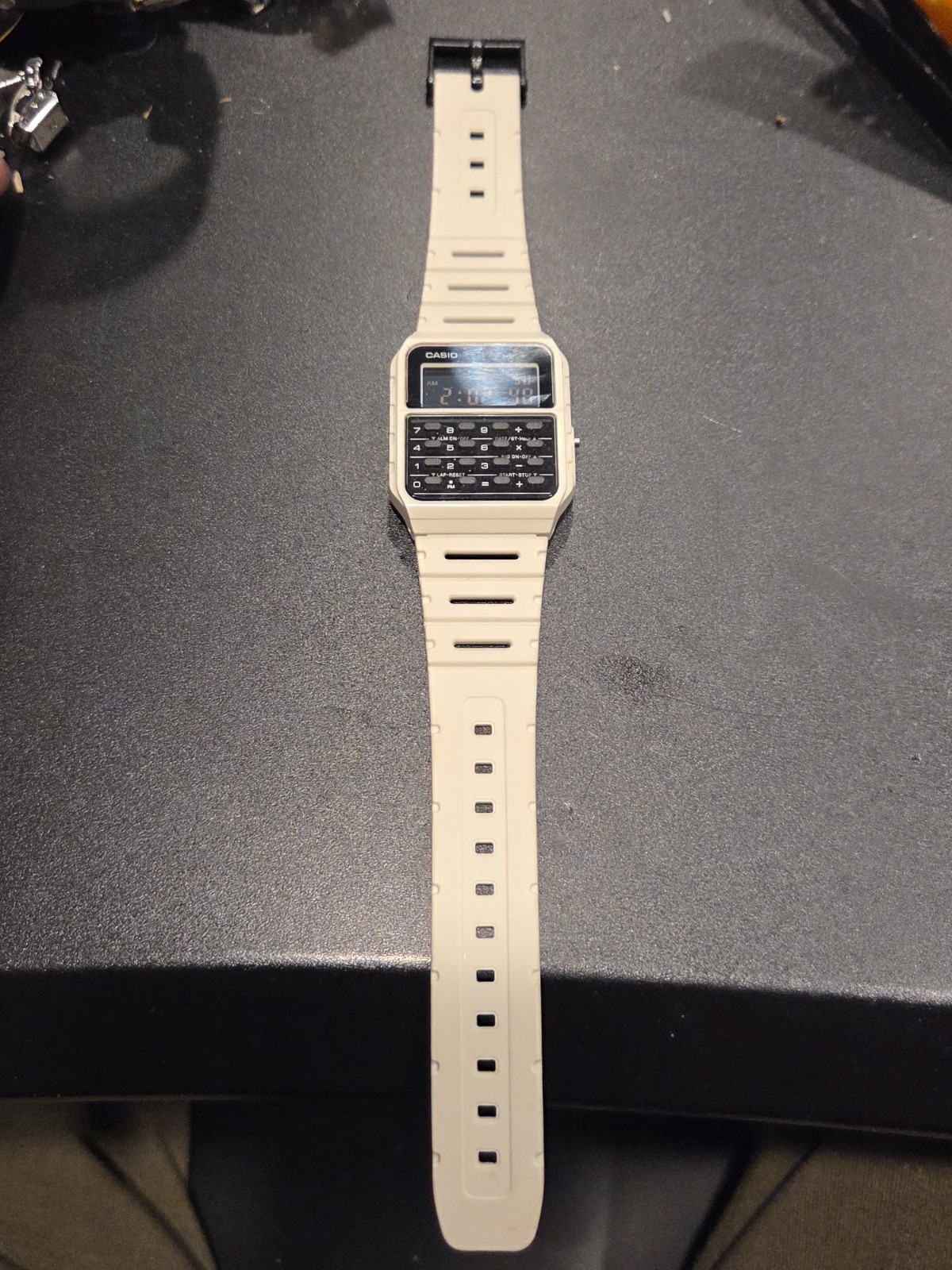 Unisex VTG Casio CA-53W Calculator Digital Alarm Chrono Databank Cream Watch C74