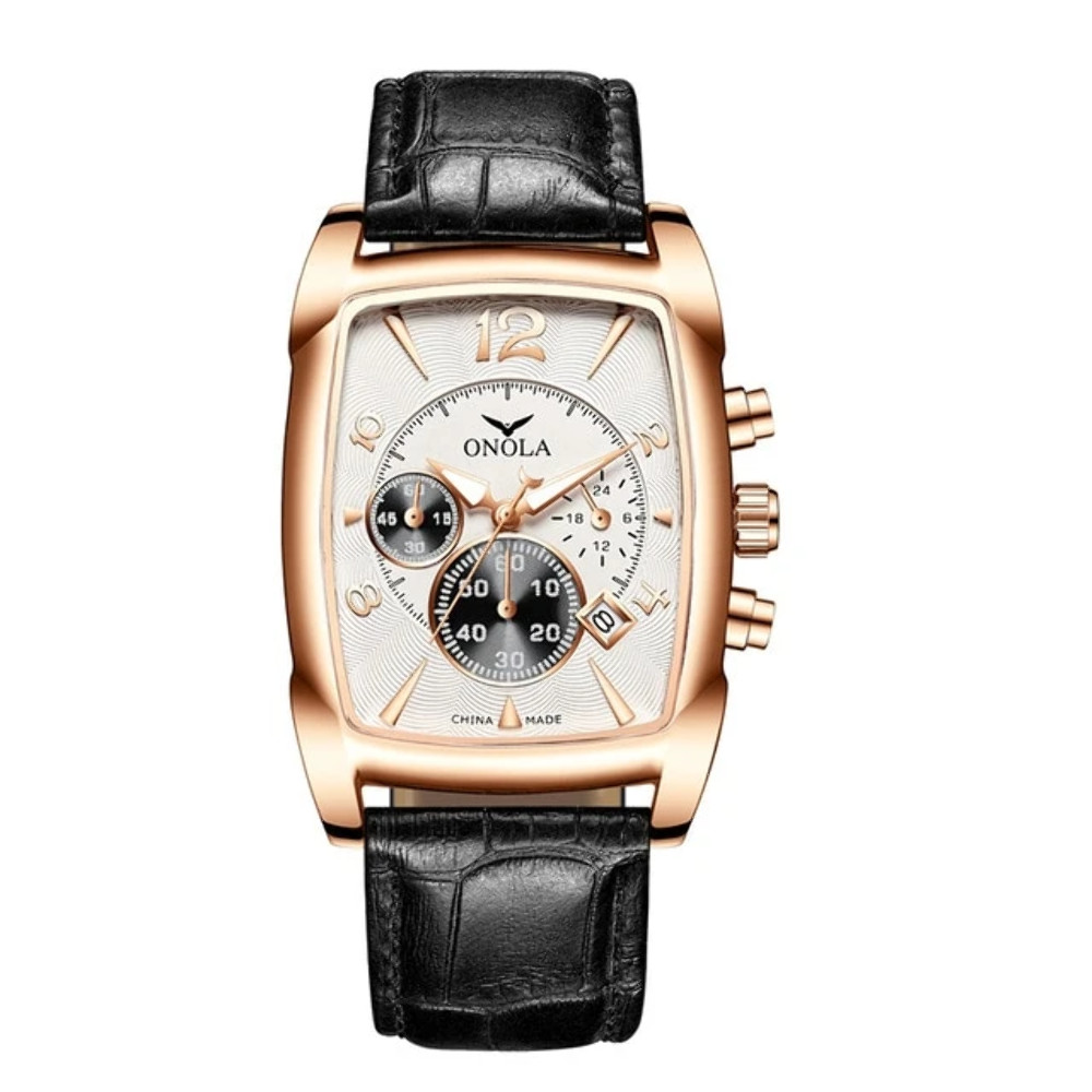 NEW Men’s Black & White Multi-Dial Chronograph ONOLA Watch Date Rose Gold ON6818