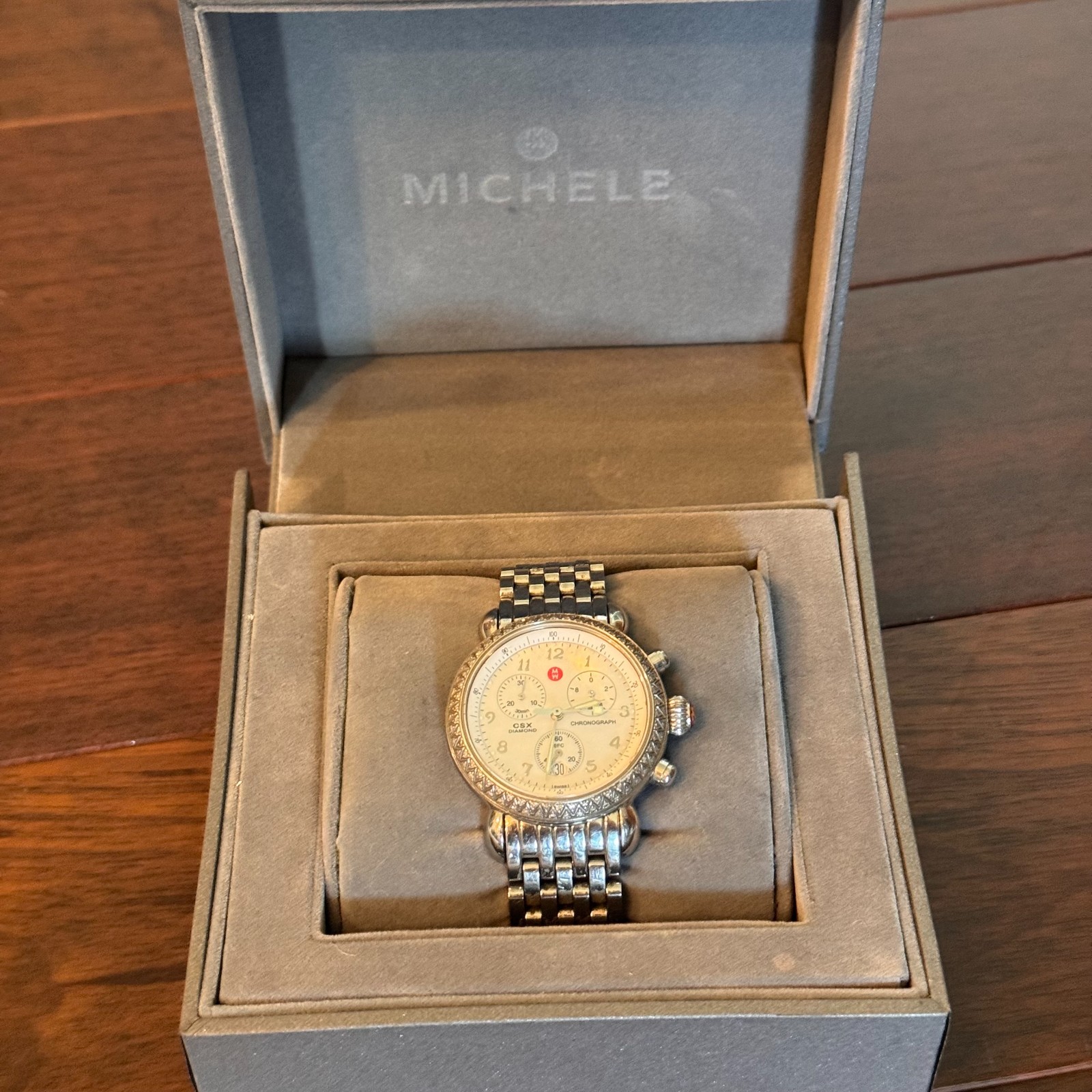 Michele Diamond CSX Chronograph Watch Stainless Steel MOP Face