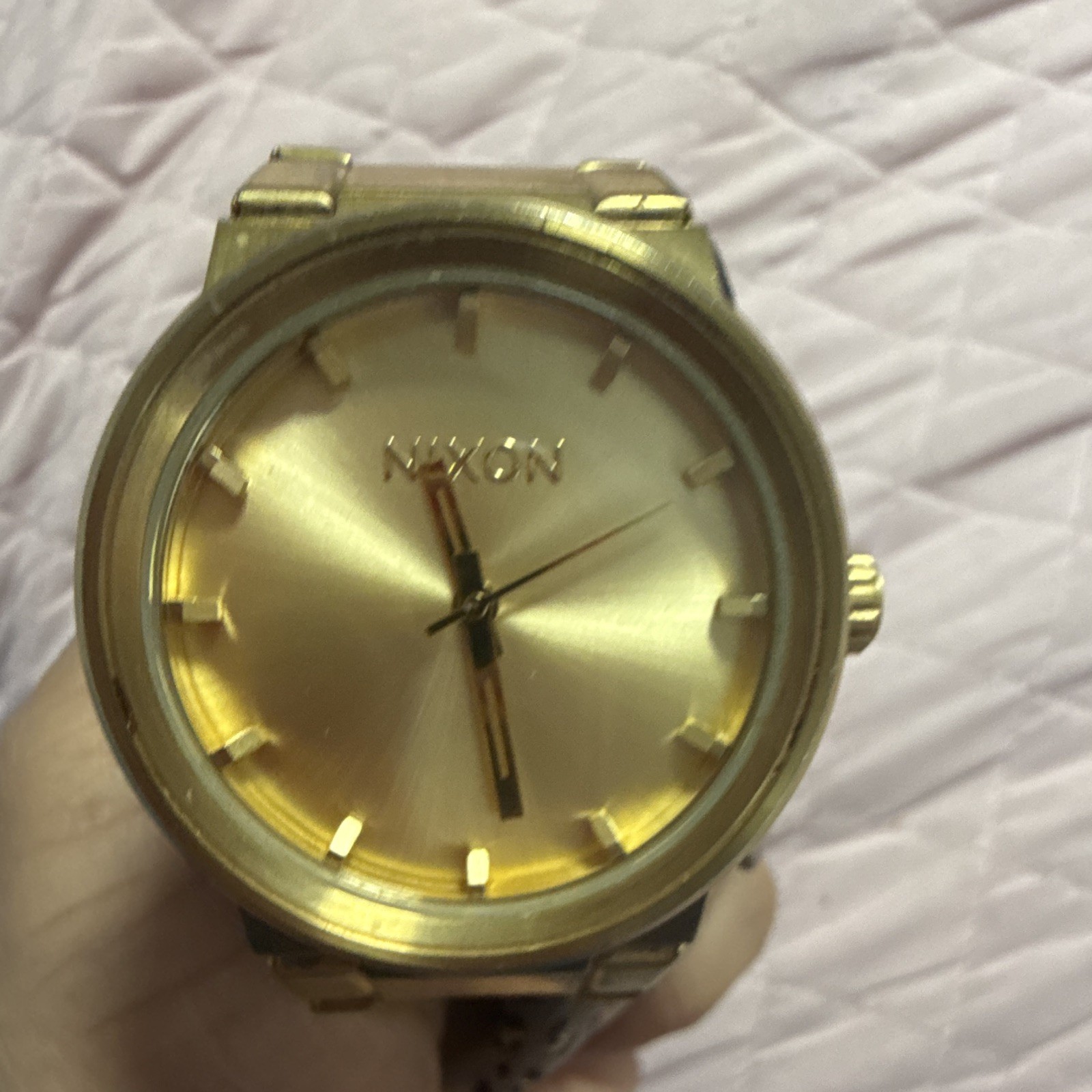 Nixon Gold Quartz Analog Wristwatch Gold Dial Stick Indexes Metal Bracelet