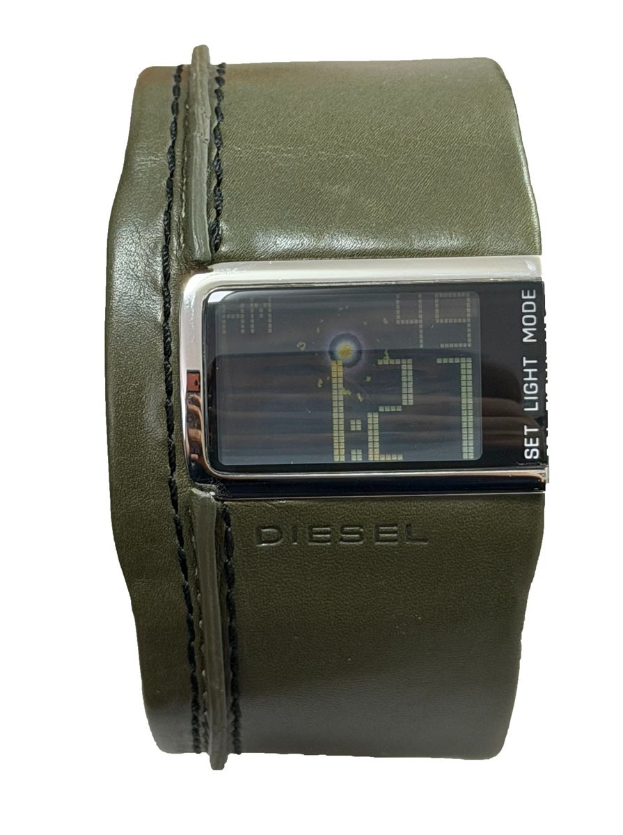 Diesel DZ7053 Digital Men’s Green Leather Band & Case Mineral Glass Quartz Watch