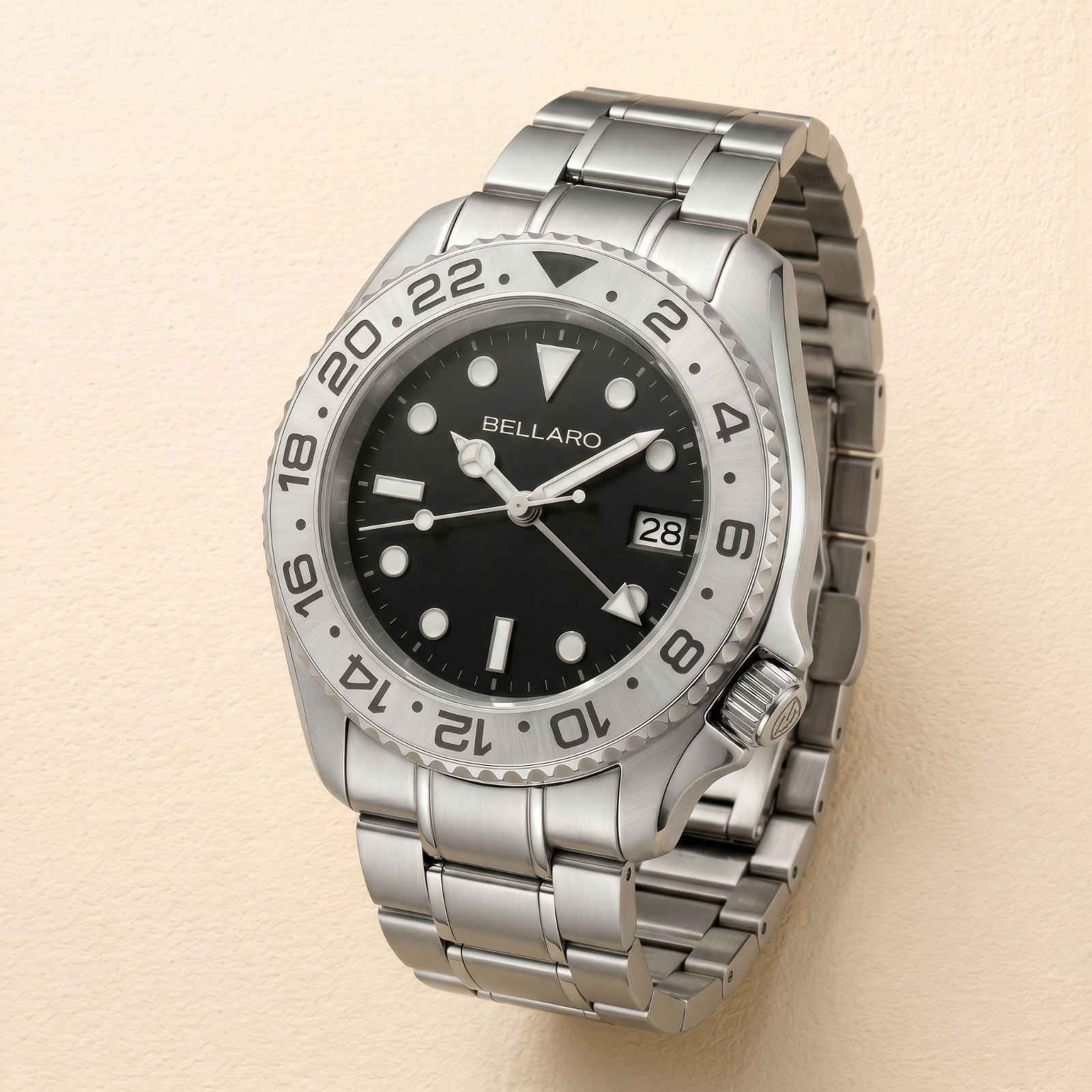 BELLARO GMT Style Watch – NH35 Automatic – Sapphire Crystal Gray Dial