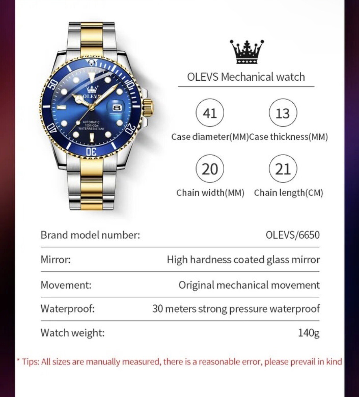 OLEVS Men Mechanical Automatic Watch Luxury Waterproof Luminous Stainless Steel