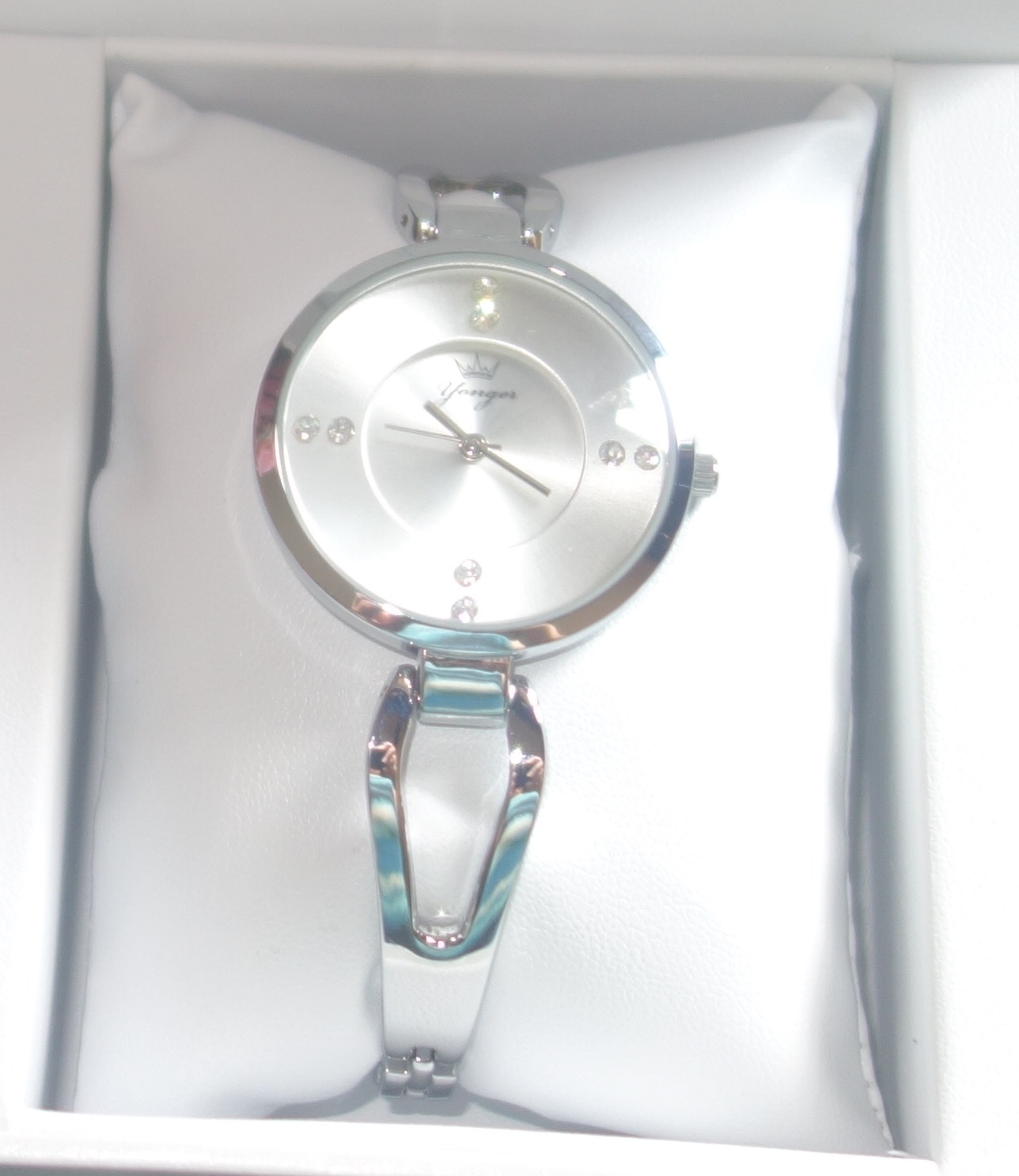 Yonger and Bresson Round Steel Silver Dial Crystal Watch DMC 1486/06 new