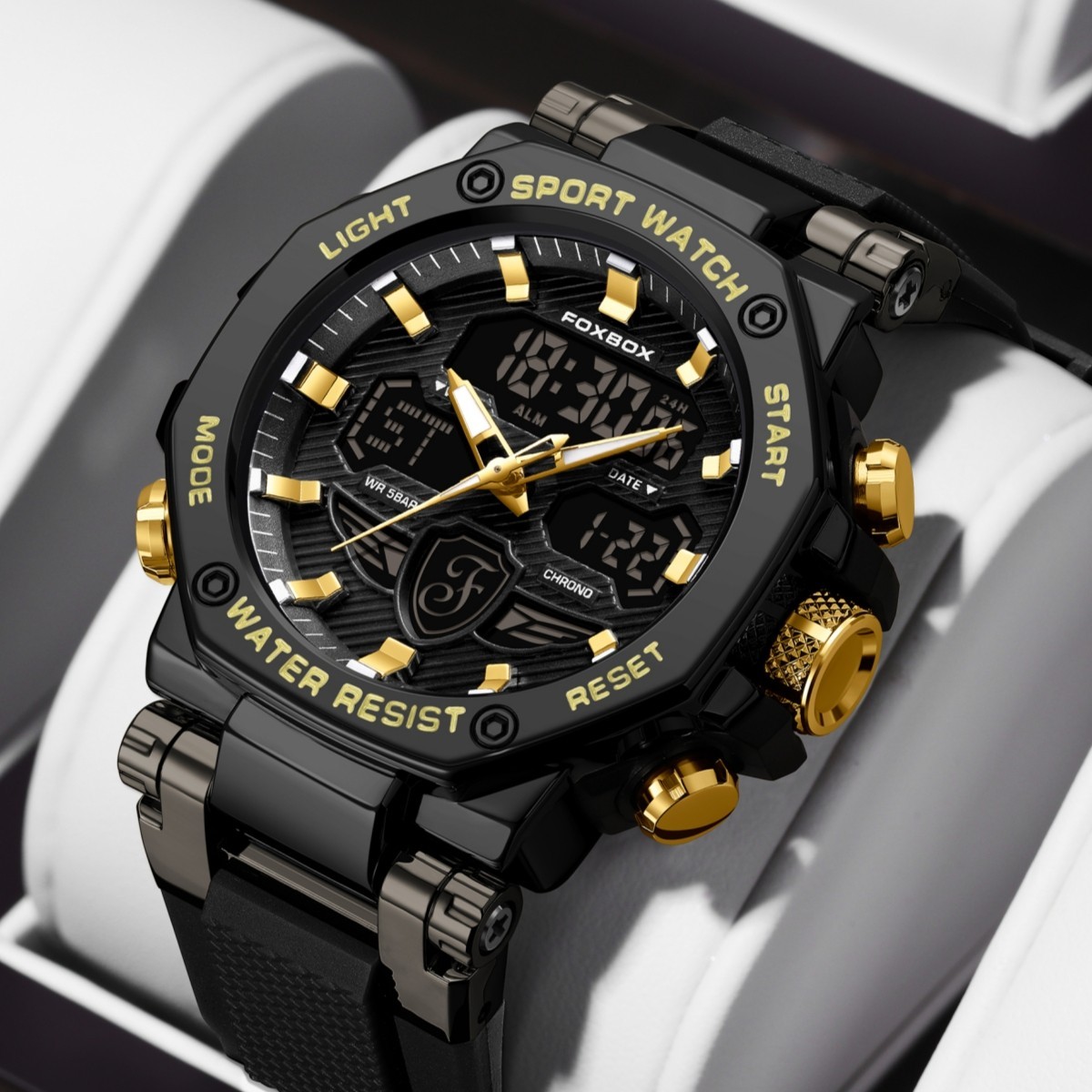 LIGE FOXBOX Men Watch Quartz LED Digital Analog Luminous Waterproof Wristwatch