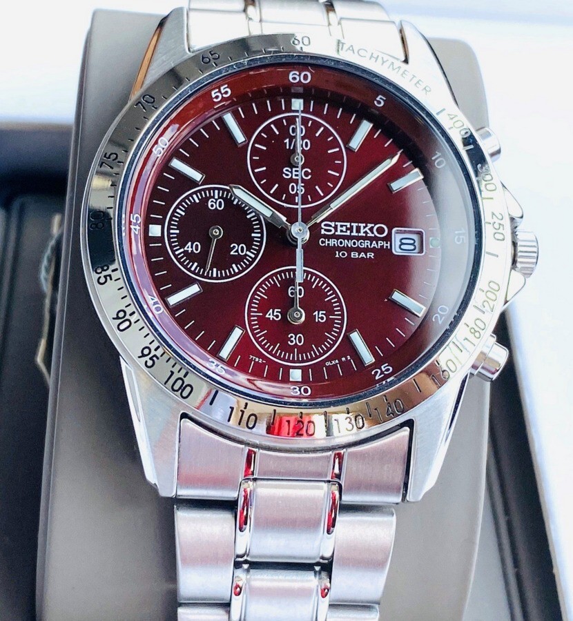 Seiko Spirit Red Dial Chronograph Stainless Steel Men’s Watch SBTQ045