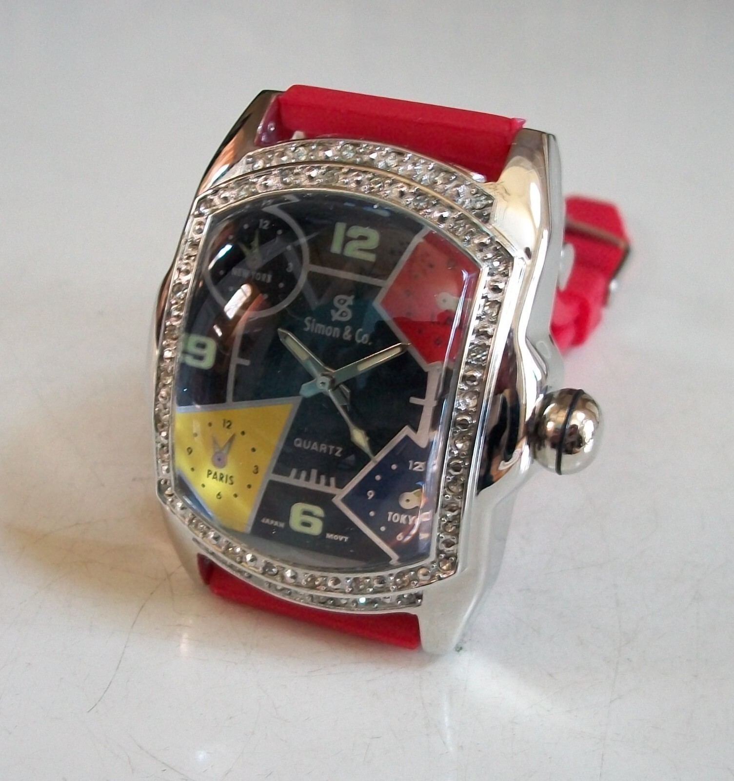 Men’s Silver Trim Multicolor Dial Red Silicone Band Fashion Dressy Hip Hop Watch