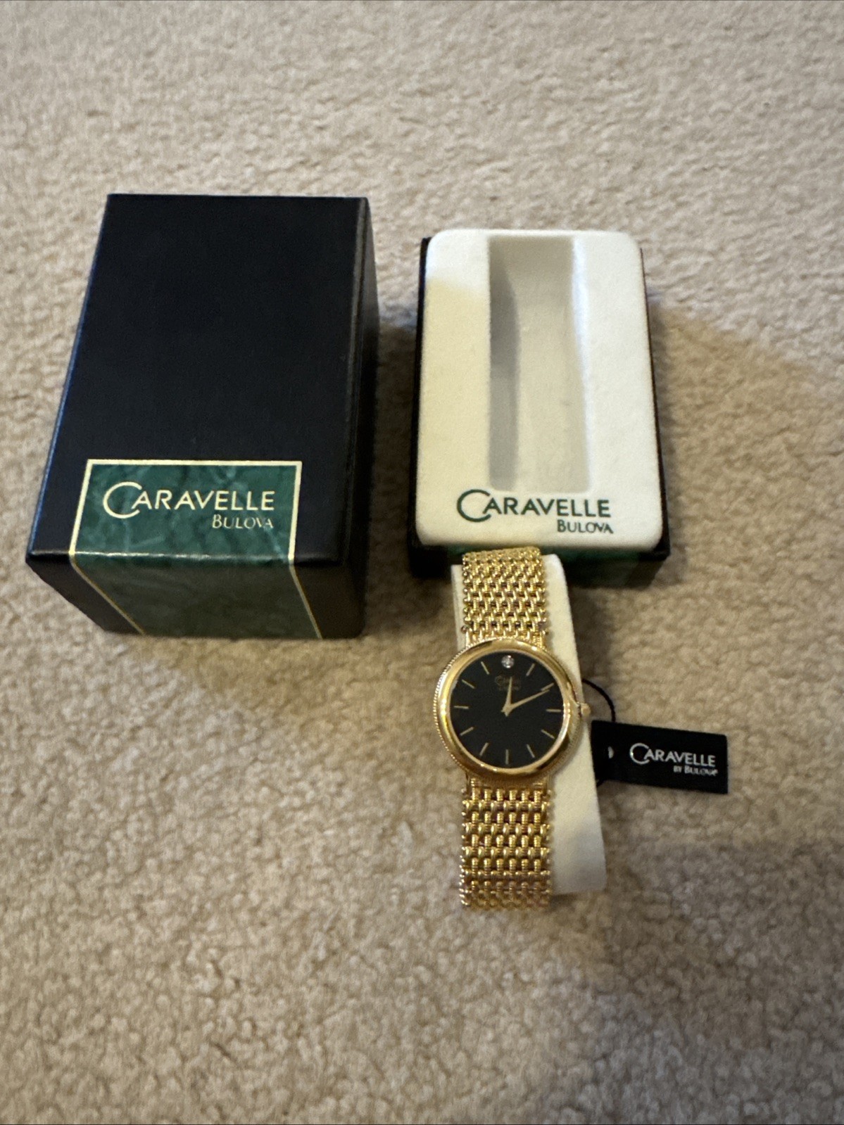 Gold Caravelle by Bulova Ladies Watch – battery-powered and water resistant