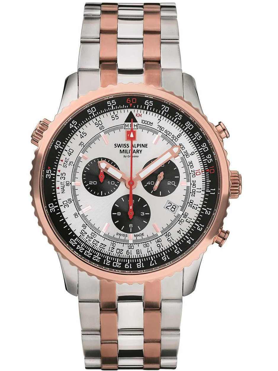 Swiss Alpine Military Silver Dial Dual Tone Men’s Swiss Watch 7078.9152