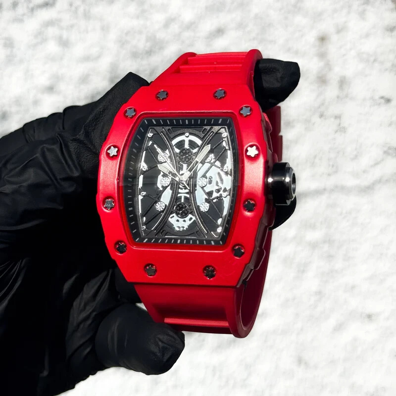 Men’s Luxury Watch Sports Red Silicone Band Waterproof Fashion Hip Hop Casual
