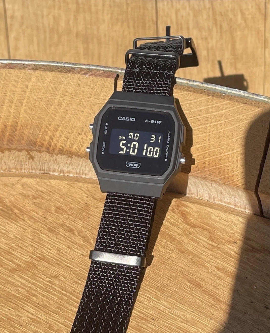 Casio F-91w Negative Display Black Nylon Strap Digital Watch Mod