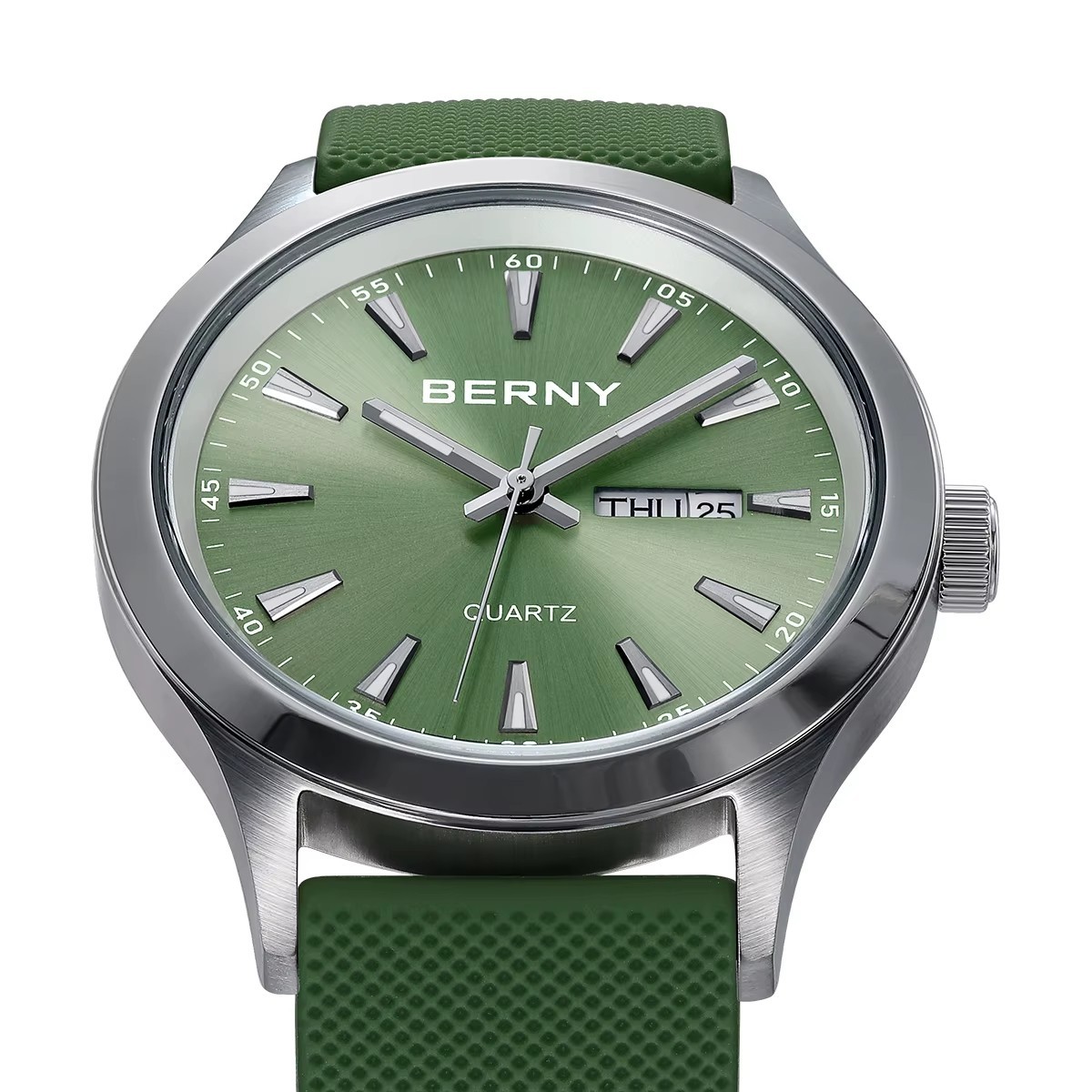 44MM BERNY Quartz Men’s Luxury Watch Diver Luminous 30M Waterproof Stainless NEW