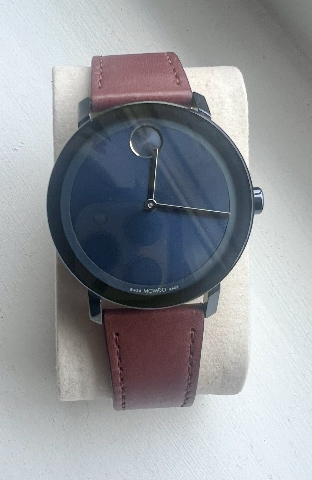 Movado Bold Thin Quartz Blue Dial Brown Leather Strap Men’s Watch 3600830