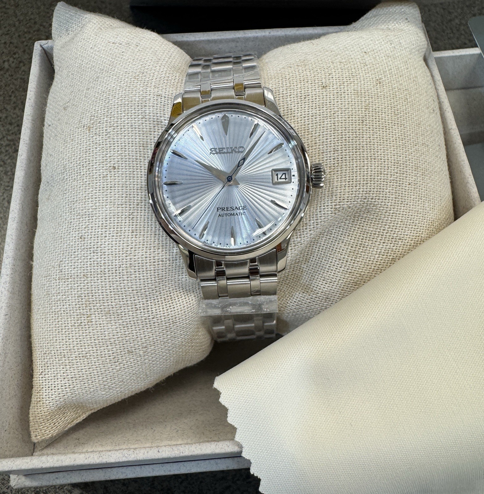 Seiko Presage Cocktail Time Automatic Blue Dial Steel Women’s Watch SRP841 34mm