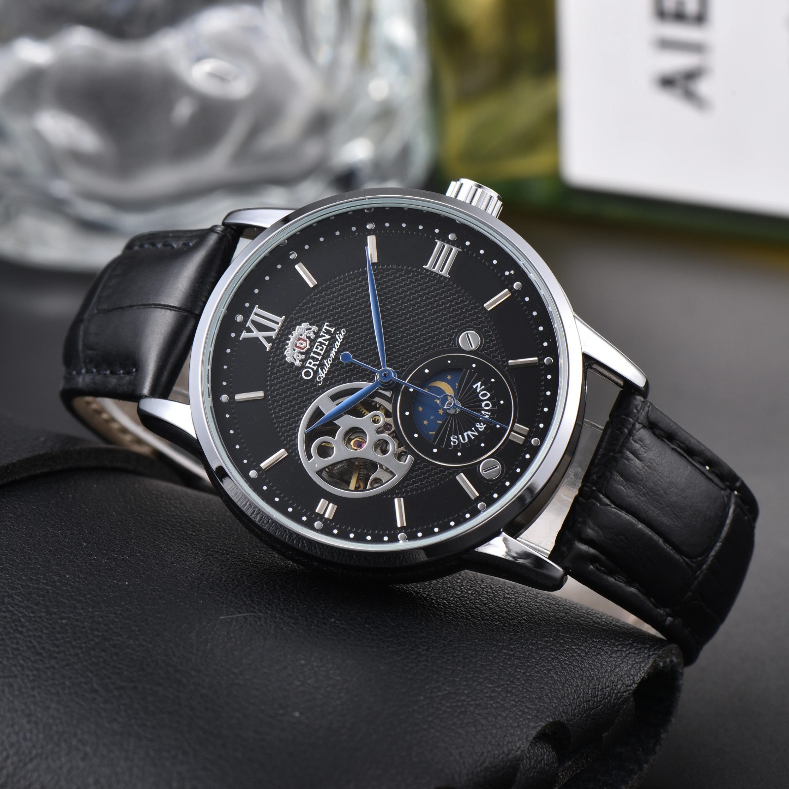 Orient Sun & Moon Semi Skeleton Automatic Men’s Watch Leather Strap Xmas Gift