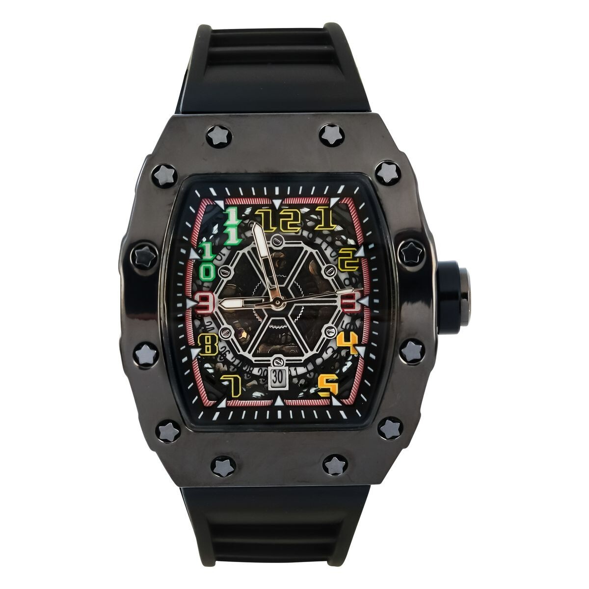 Men’s Automatic Movement Silicone Band Watch – Tonneau Case Sports Luxury Style